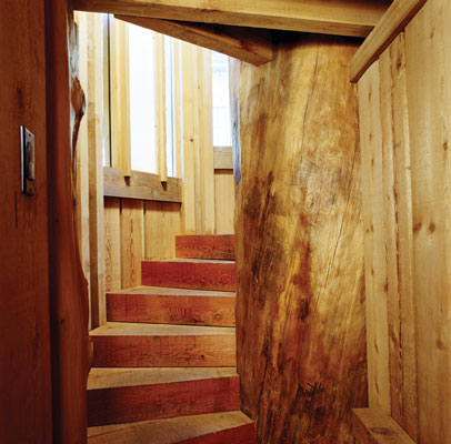 Bruce, Stockner and Mann picked out the post for the stairway in nearby Squamish and towed it to Gambier Island using a small boat.